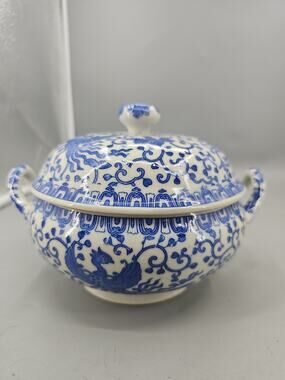 Blue And White Japan Phoenix Bird Rice Tureen With Lid